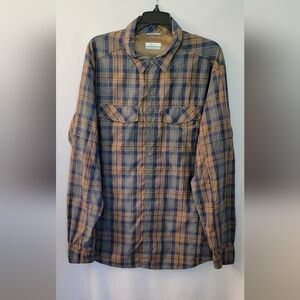Columbia Blue and Tan Plaid Shirt Size L
